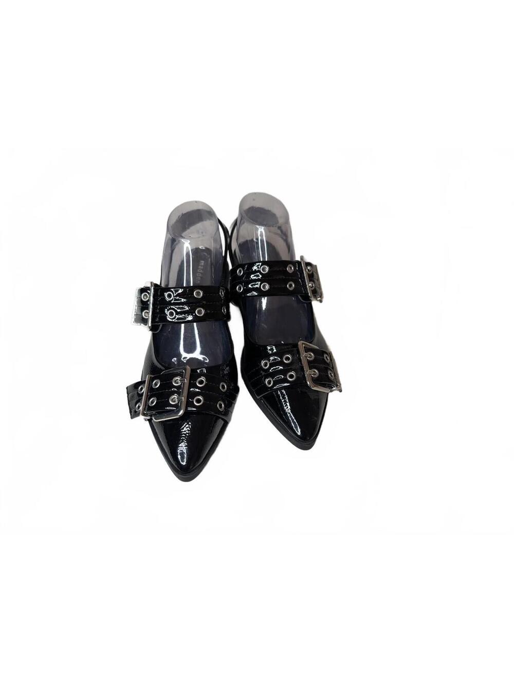 NWOT Madden Girl Black Patent Slingback Flat Shoes with Buckle Straps 9.5